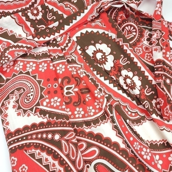 New Talbots Cream Red Brown Patterned Belted Dress Sz 12p - Picture 15 of 16